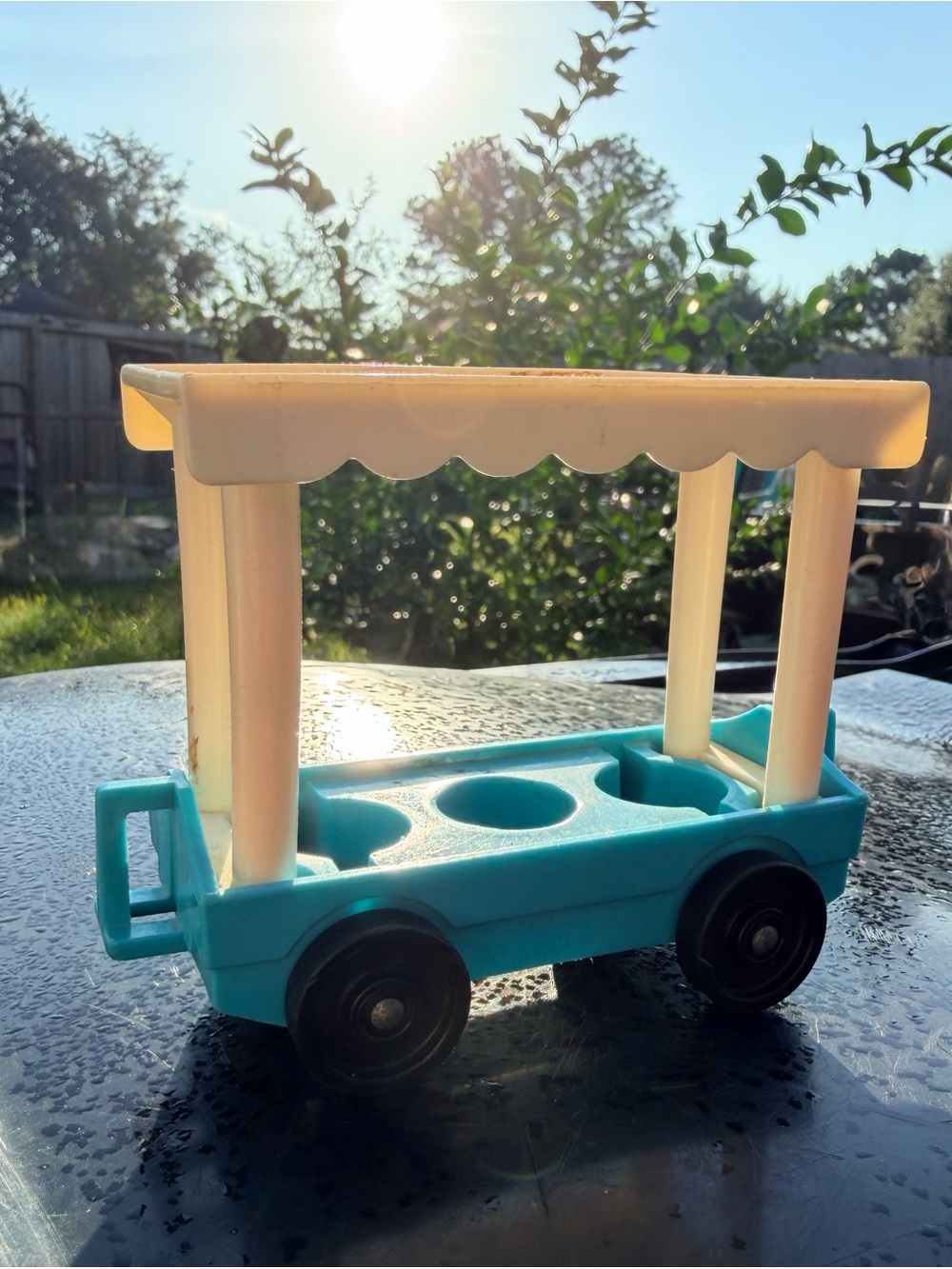 Vintage 1984 Fisher Price Little People Blue & White Vehicle Cart F-P Toys USA